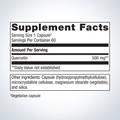 Supplement facts label for Metagenics Quercetin 500 mg, 60 capsules, showing detailed ingredients and daily nutrition.