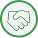 Green handshake icon representing 100,000+ practitioner-customer partnerships worldwide.