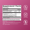Supplement Facts image for HerWellness Naturally Balanced showing key ingredients like Vitamin B6, Chromium Picolinate, Licorice Root Extract, and a proprietary botanical blend. Icons indicate the formula is Non-GMO, Plant-based, and Gluten-free.