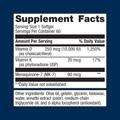 Supplement facts label for Metagenics Vitamin D3 10,000 + K—60 softgels, showing detailed ingredients and daily nutrition.