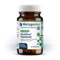Perfect — here’s the refined alt text:  > Brown plastic bottle with a white cap, labeled “Metagenics — Practitioner Recommended.” The label features a green accent with the product name “UltraFlora Triplebiotic” and describes it as a dietary supplement.  Would you like me to also make a shorter, ADA-optimized version (under 125 characters) for accessibility?