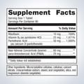 Supplement facts label for Metagenics Adrenogen®, 90-capsules, featuring Riboflavin and Vitamin B6.