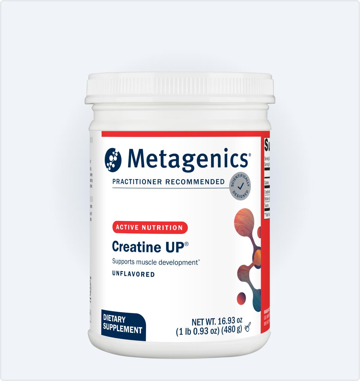 Metagenics Creatine UP container featured on the Black Friday page, supporting muscle strength, endurance, and post-workout recovery, available for a limited time at 25% off.