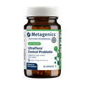 Here’s an alt text description for the image:  > A clear glass bottle with a white plastic cap, containing brown capsules. The front label reads “Metagenics Practitioner Recommended” at top, with a green tab saying “Gut Health.” The product name is “UltraFlora Control Probiotic.” Beneath, smaller text says “Targeted to help control body weight\*” and “Stays in the gut for 24 hours.” A badge on the label reads “Clinically Tested Ingredients.” The bottle also notes “Probiotic Supplement” and “30 capsules.”