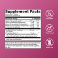 Supplement Facts image for HerWellness Recharge Overnight showing 100mg Magnesium Bisglycinate, 250mg Holy Basil, and key vitamins and botanicals; includes Non-GMO, Plant-based, and Gluten-free icons.
