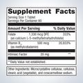 Supplement facts label for Metagenics Intrinsi Vitamin B12-Folate™—60 tablets, showing detailed ingredients and daily nutrition.
