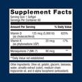 Supplement facts label for Metagenics Vitamin D3 5000 + K—60 softgels, showing detailed ingredients and daily nutrition.