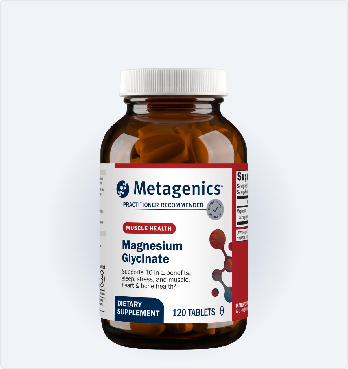 Metagenics Magnesium Glycinate bottle shown on the Black Friday page, promoting relaxation, muscle recovery, and calm nervous system support, available for a limited time at 25% off.