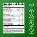 Supplement Facts panel for UltraFlora® Probiotic + Multivitamin, listing essential vitamins and minerals like A–E, B12, folate, and zinc, plus Bacillus subtilis DE111®. Icons indicate the product is Non-GMO, Gluten-free, Sugar-free, Dairy-free, and contains no preservatives.