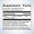 Supplement facts label for Metagenics MetaKids™ Vitamin D3, showing detailed ingredients and daily nutrition.