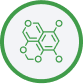 Green molecular network icon symbolizing 300+ scientifically formulated nutritional solutions.