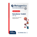 Metagenics NutraGems® CoQ10 300 mg, 30 chewable gels, on a light background. Supports heart health and energy production.