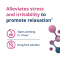 Value image for HerWellness Rapid Stress Relief showing that it starts working in 1 hour and offers a drug-free solution to promote relaxation and reduce stress-related symptoms.