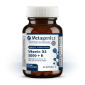 Bottle of Metagenics Vitamin D3 5000 + K—60 softgels.  Formulated to support bone and immune health.
