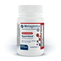 Front view of Metagenics Rapid Relief 20-softgels bottle for fast-acting, lasting relief for muscle soreness