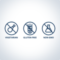 Icons indicating Glutagenics® is vegetarian, gluten-free, and non-GMO for dietary compatibility and quality assurance.