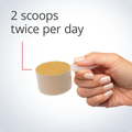 Woman's hand holding 1 scoop Metagenics™ UltraInflamX Plus 360°® - Chocolate Orange Flavor (Serving Size: 2 Level Scoops)