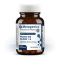 Bottle of Metagenics Vitamin D3 10,000 + K—60 softgels on a light background.  Formulated to support bone and immune health.