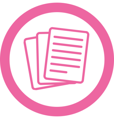 A pink circle encloses three overlapping documents with horizontal lines representing text, symbolizing scientific research. This icon conveys that HerWellness™ supplement ingredients are supported by 36 clinical studies.