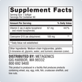 Supplement facts label for Metagenics CoQ10 ST® 100 mg—60 softgels, showing detailed ingredients and daily nutrition.