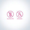 Icons indicating that EstroFactors® is gluten-free and non-GMO, ensuring quality and dietary compatibility.