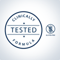 Clinically tested formula badge highlighting research-backed and gluten-free formulation for digestive health.