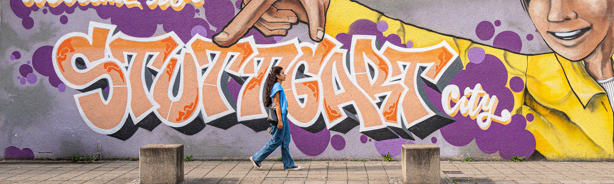 Graffiti con la scritta "Welcome to Stuttgart City".