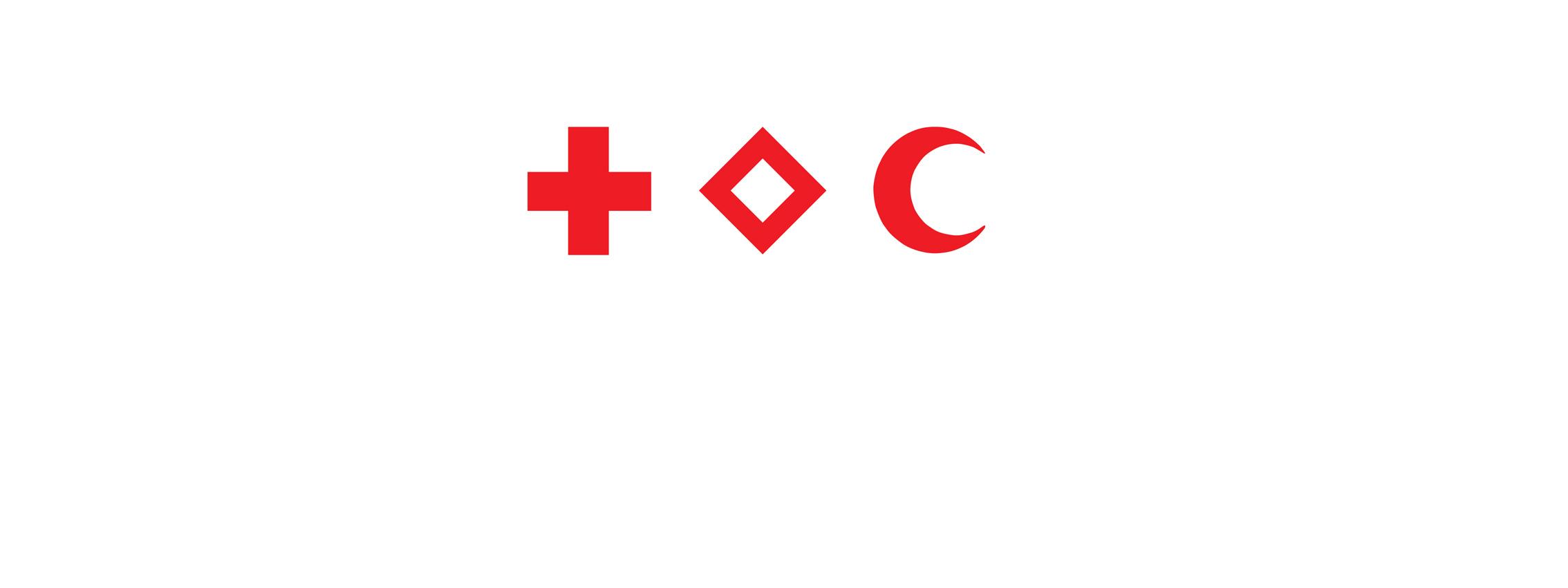 Die Embleme der Rotkreuz-und Rothalbmond-Bewegung: das Rote Kreuz, der Rote Kristall und der Rote Halbmond