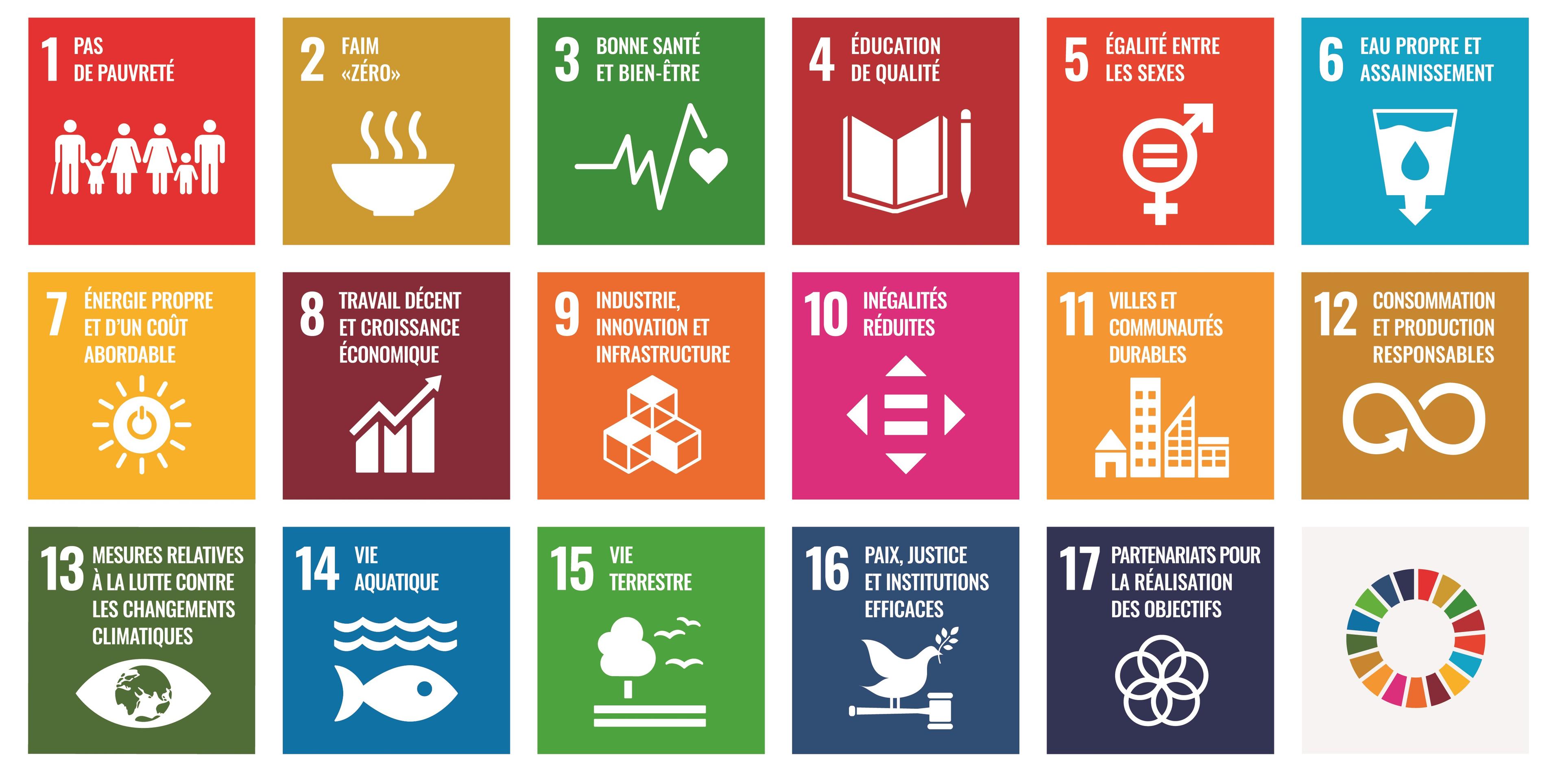 Les icônes des 17 objectifs de développement durable