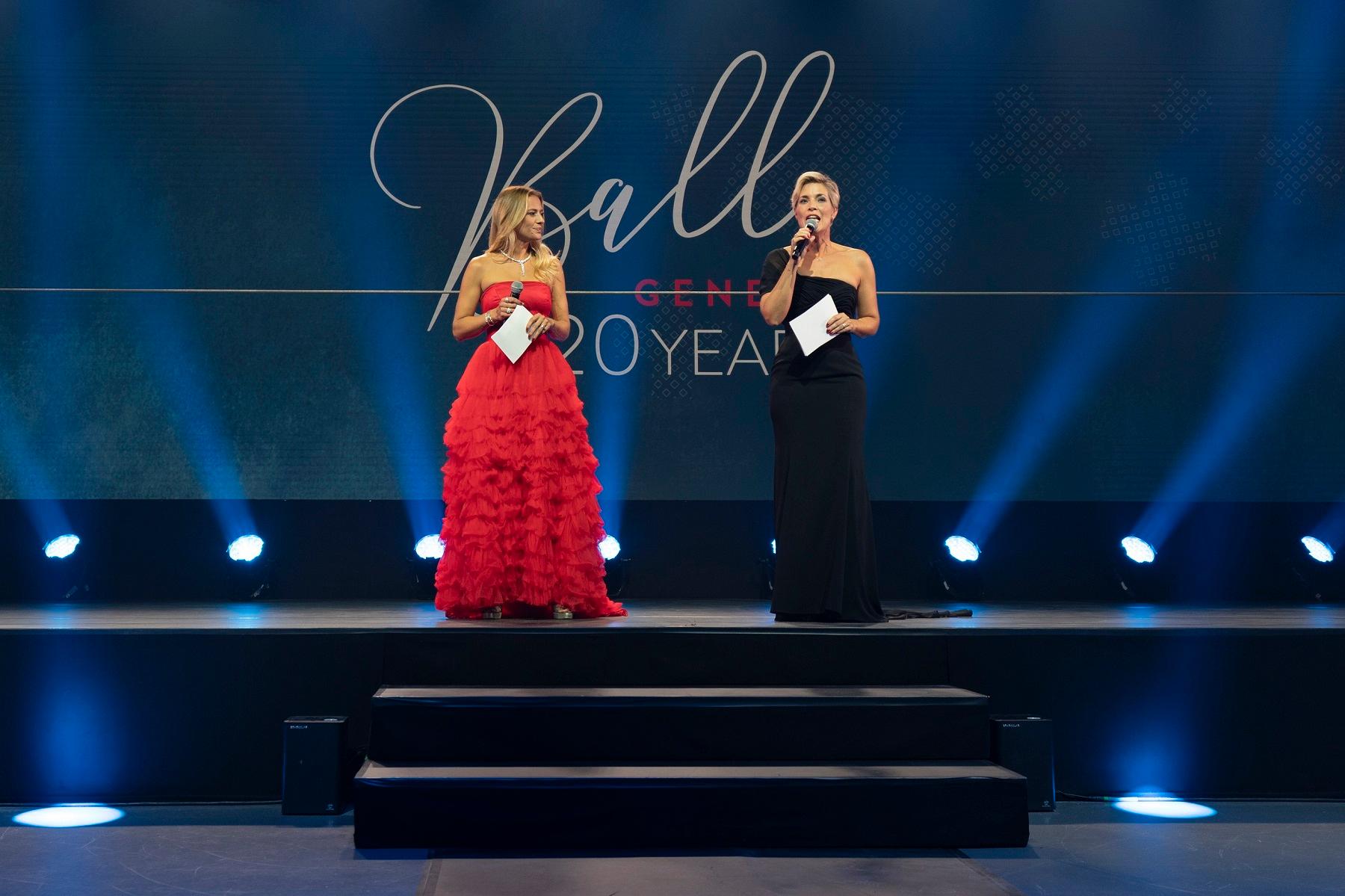 Mélanie Freymond and Christa Rigozzi as host at the 20th edition of the Geneva Red Cross Ball.