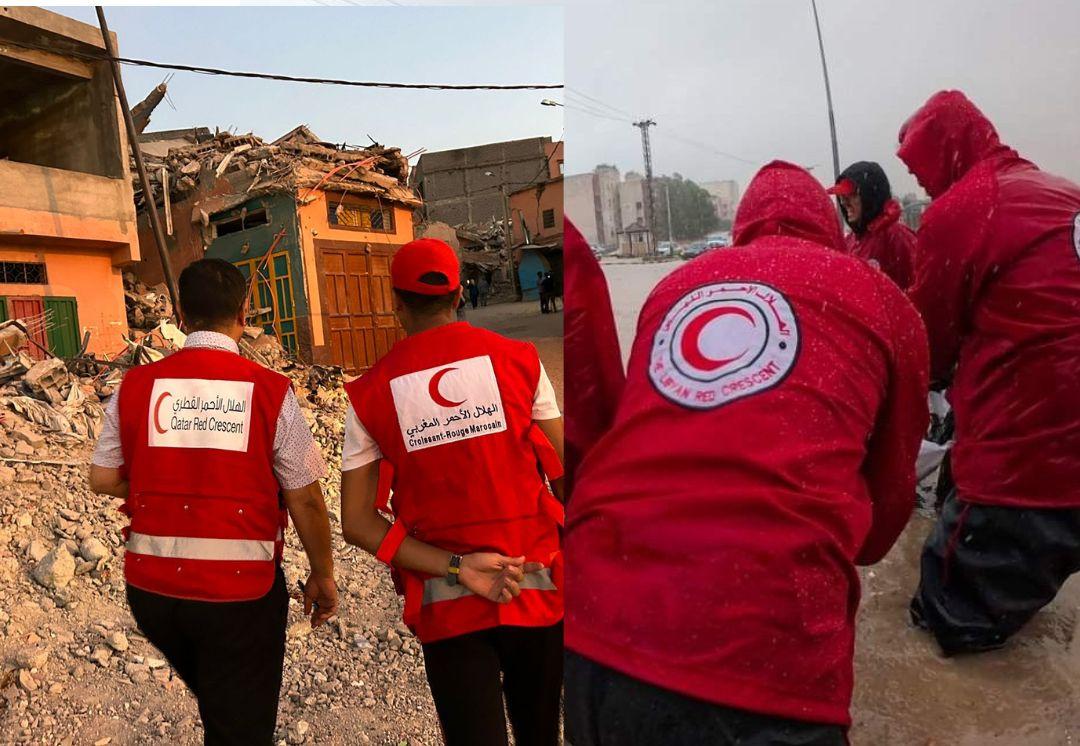 Die Teams des Roten Halbmonds stehen in Libyen und Marokko unermüdlich im Einsatz, um den Betroffenen der beiden Katastrophen zu helfen. 
