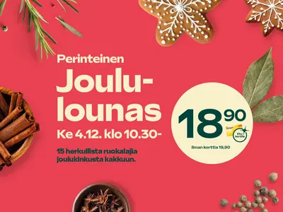 Perinteinen Joululounas 18,90€ etukortilla (19,90 ilman korttia)