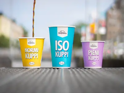 HelmiSimpukan Take Away -kahvikupit: pieni, normi ja iso kuppi