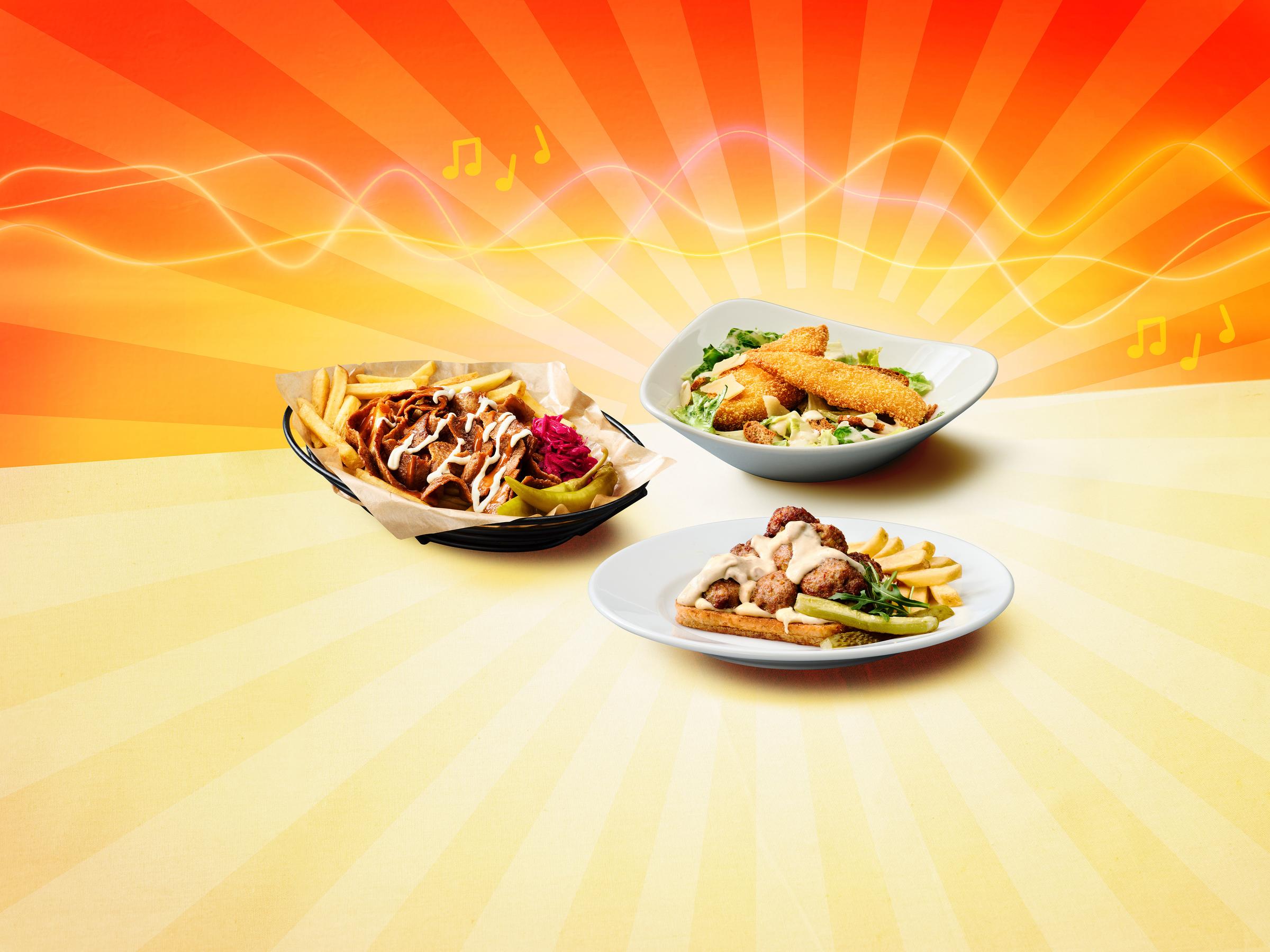 HelmiSimpukan kesän ruokalistan annoksia.