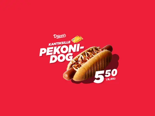 Kantiksille Driver's Pekonidog 5,50€.