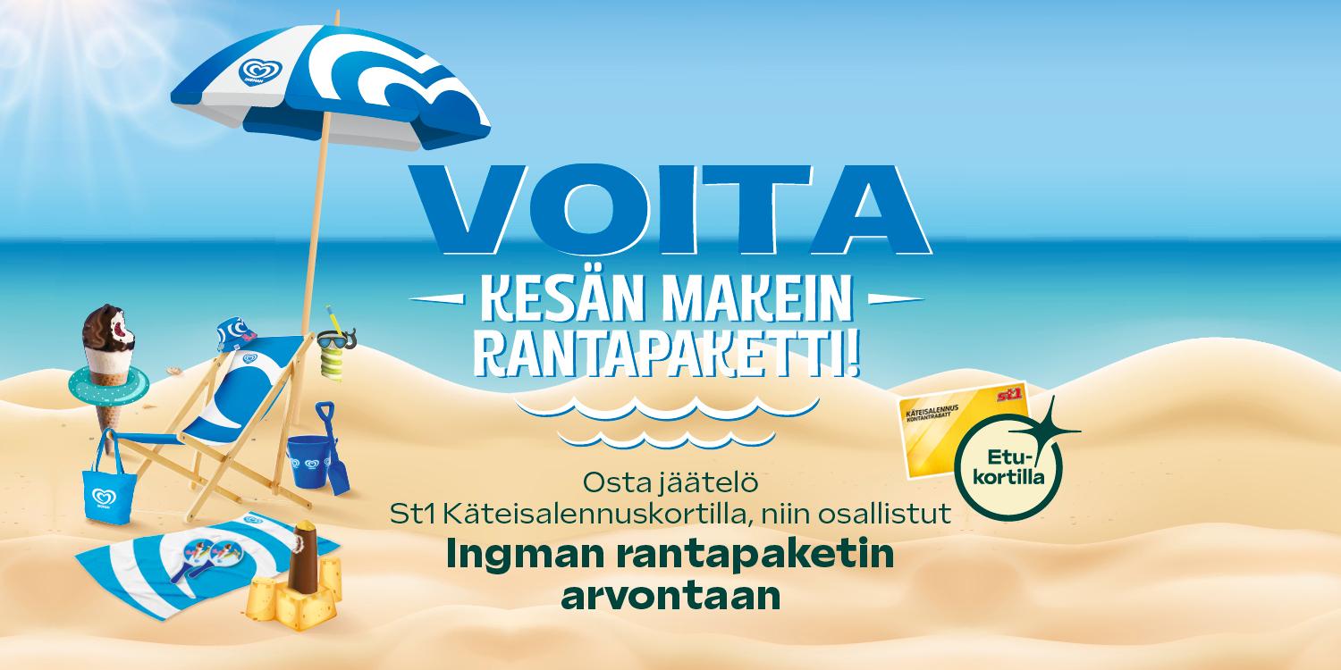 Osta jäätelö St1 Käteisalennuskortilla ja voita kesän makein rantapaketti