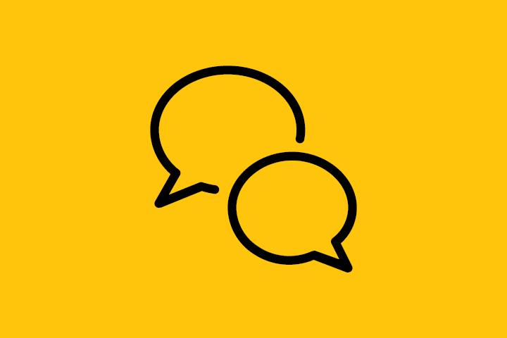 St1 elbilsladdning - Två svarta pratbubblor på gul bakgrund