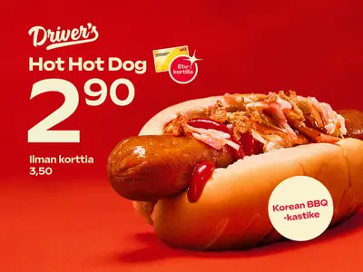 Hot Hot Dog -hodari edullisemmin käteisalennuskortilla.