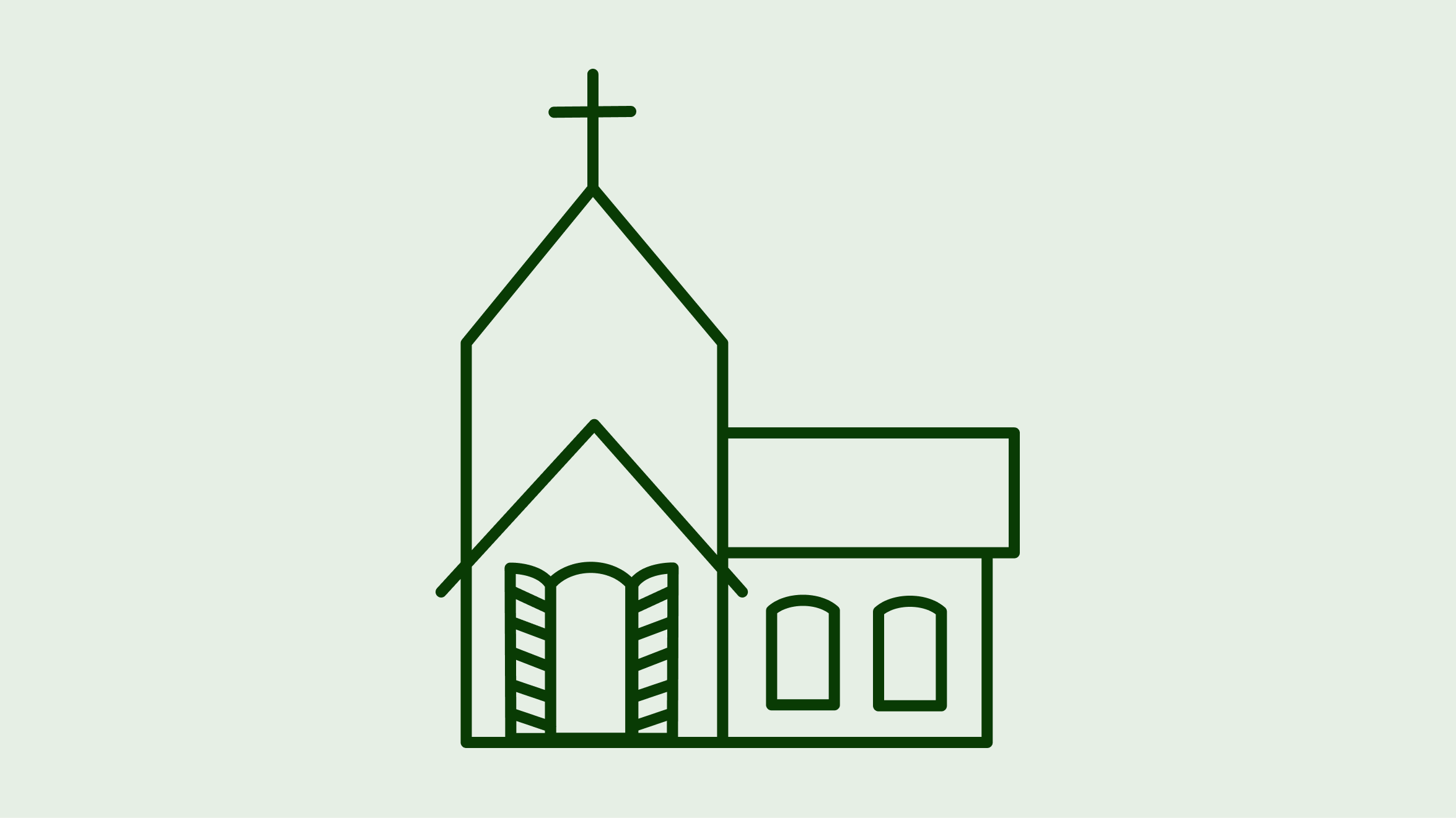 Illustrasjon av en kirke med åpen kirkedør